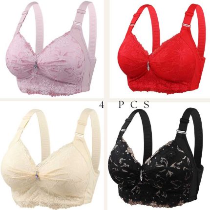 4Pcs (Combo) China Eye Catching Round Shape Bra – 💜Soft Purple + ❤️Red + 💛Cream + 🖤Black